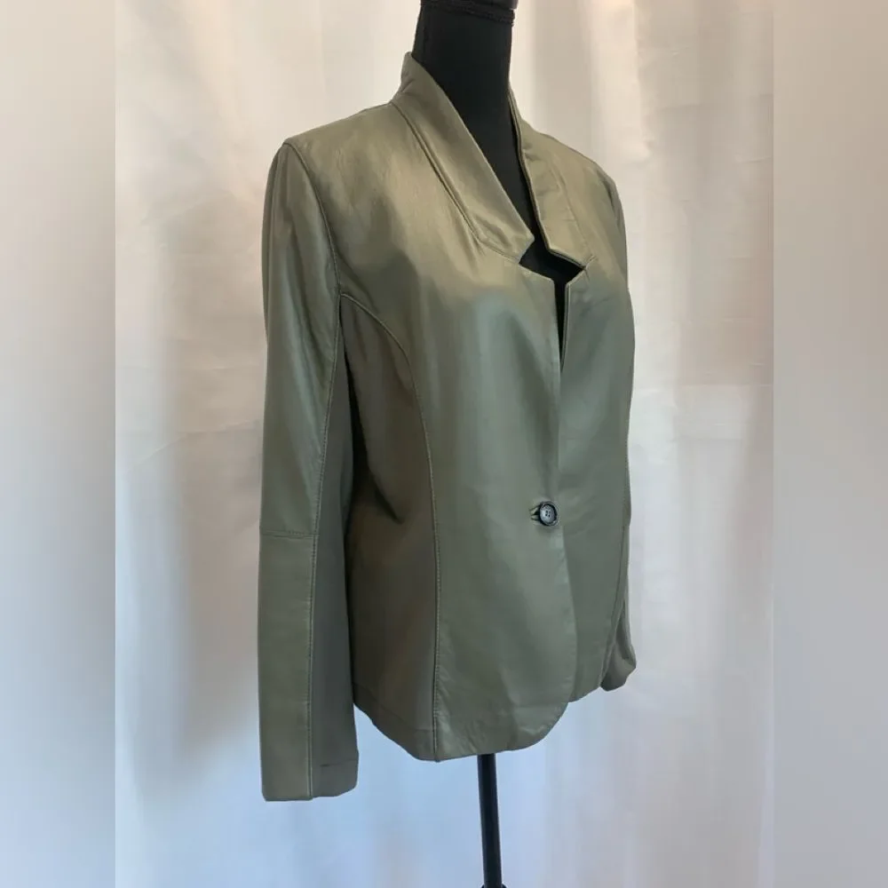 Pink Tartan olive green leather jacket Sz L